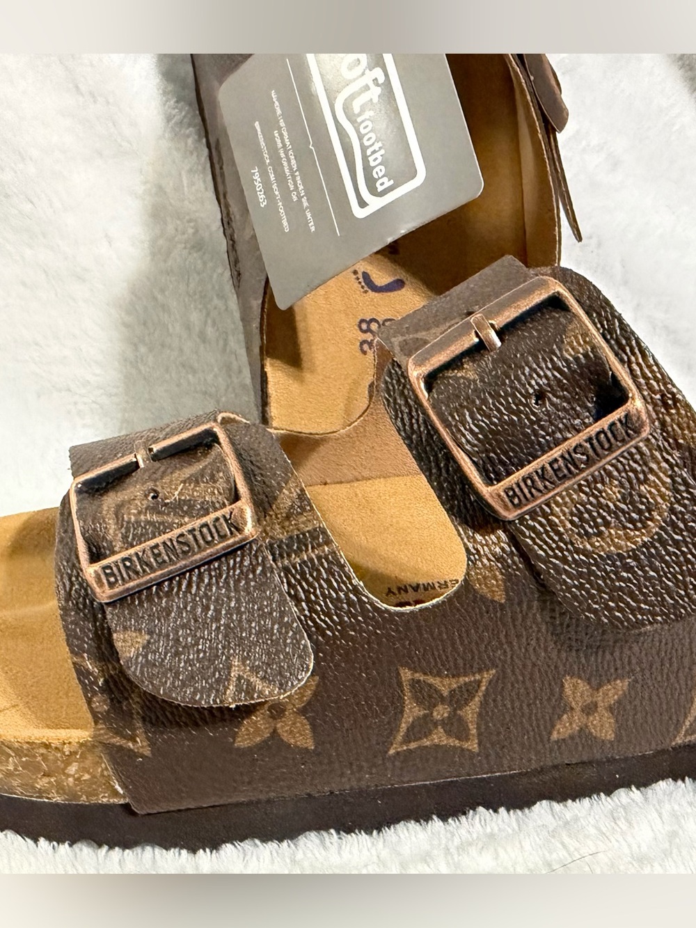Birkenstock Brown old flower Pattern Two-Strap Sandal